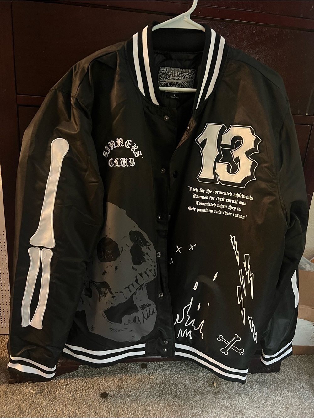 Black Varsity Bomber Jacket with White Graphics